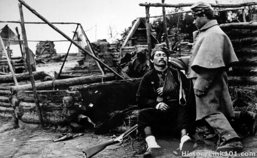 Wounded soldier in a Zouave uniform