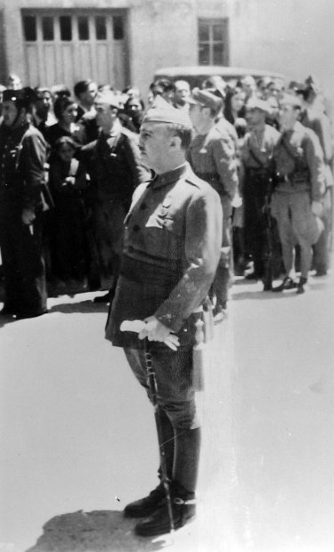 Generallisimo Francisco Franco of Nationlist forces at General Mole's Funeral Print runished by Majo Bradshaw 1937