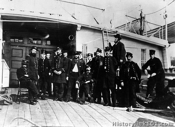 Officers on deck of gunboat Commodore Barney