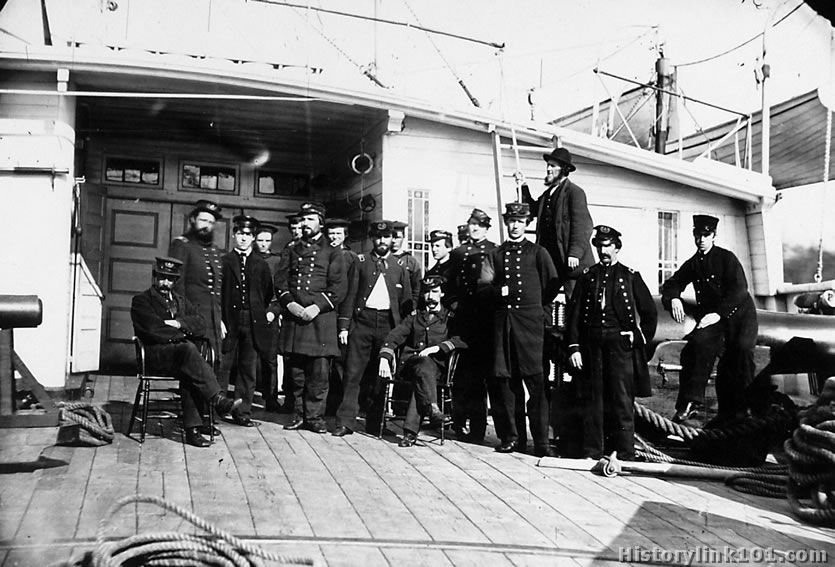 Officers on deck of gunboat Commodore Barney