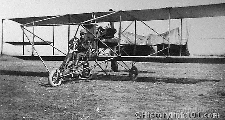 Lt is ready to take off in a Curtiss Pusher