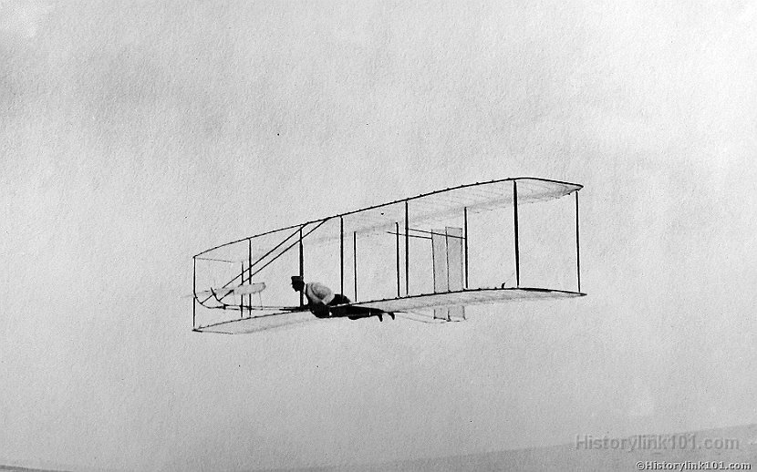 Gliding Flight, Wright Glider with fixed vertical vane in rear at Kitty Hawk 1902