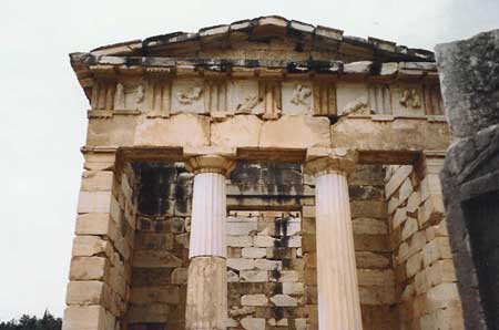 close up athenian treasury at delphi