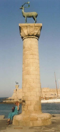 statue on harbor Island of Rhodes