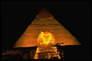 great sphinx night with pyramid at night