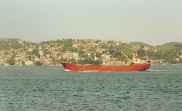 Ship on the Black Sea, Istanbul in background.