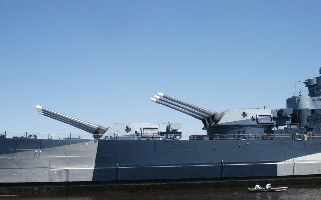 Royalty Free Picture of Battleship North Carolina's 16 inch Gun Turret from Port Side 