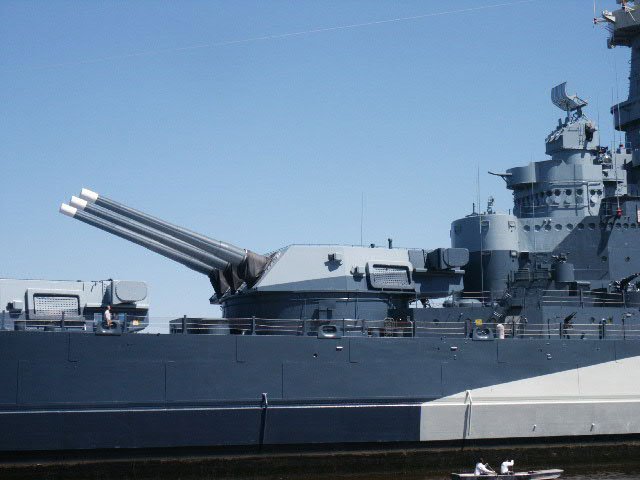 Royalty Free Picture of Battleship North Carolina's 16in Gun Gurret from Port Side 