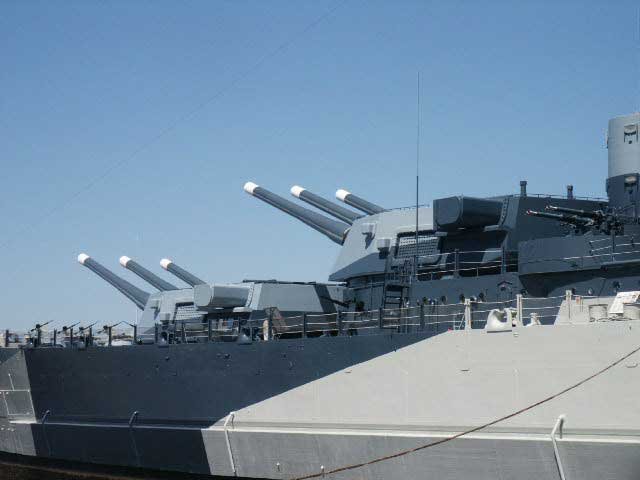 Royalty Free Picture of Battleship North Carolina's 16" Turrets from Port Side 