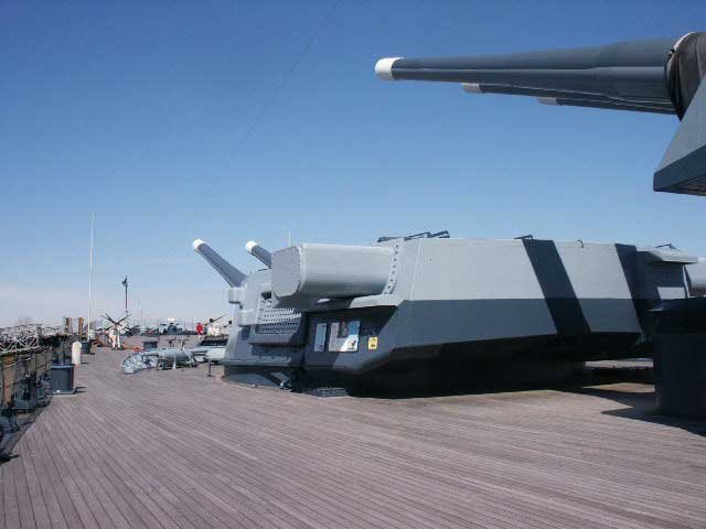Royalty Free Picture of Battleship North Carolina's  16 inch guns from Port Side