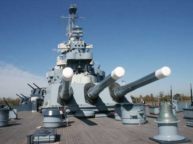 Royalty Free Picture of Battleship North Carolina's  16 inch aft gun turret