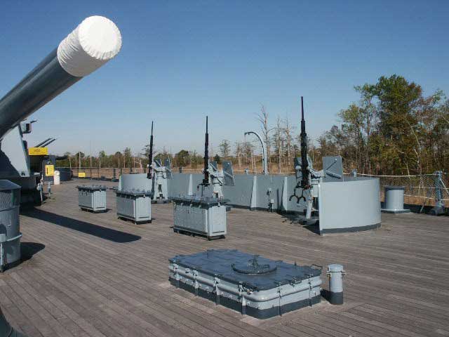 Royalty Free Picture of Battleship North Carolina's 20 mm Guns Starboad Quater 