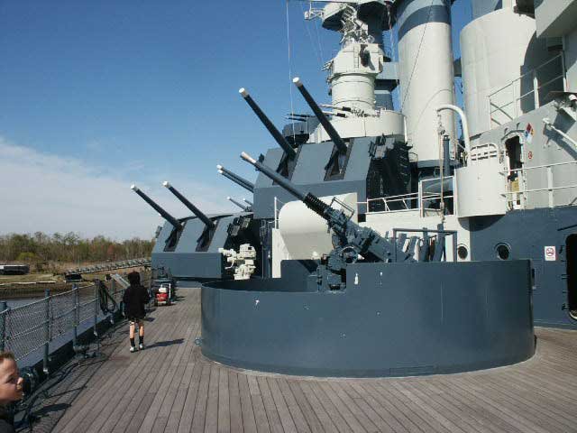 Royalty Free Picture of Battleship North Carolina's 5 inch and 40 mm Guns on Port side 