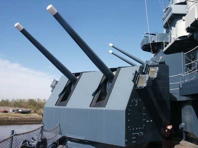 Royalty Free Picture of Battleship North Carolina's 5 inch gun close up 