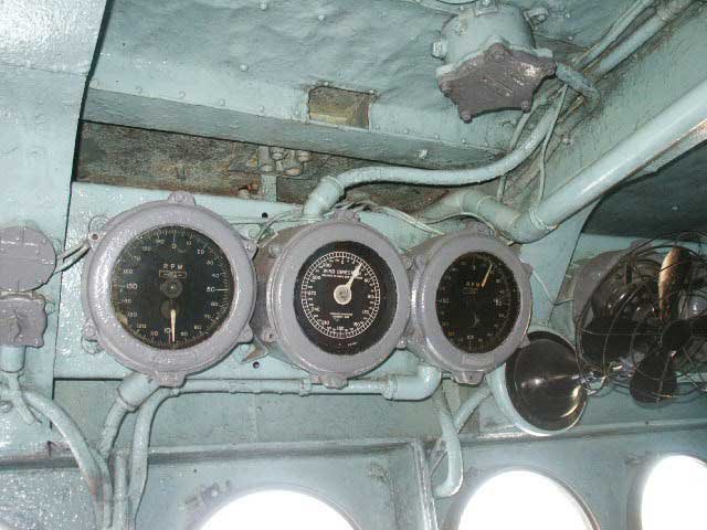 Royalty Free Picture of Battleship North Carolina's  Instruments at the top front of the Bridge