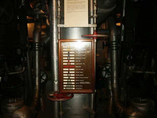 Royalty Free Picture of Battleship North Carolina's  Pipe Color Codes to Identify Pipes Throughout Ship