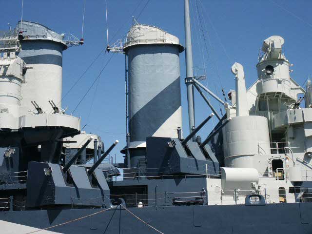 Royalty Free Picture of Battleship North Carolina's  Stacks