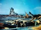 Damage to the deck of the USS Franklin