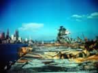Damage to the deck of the USS Franklin